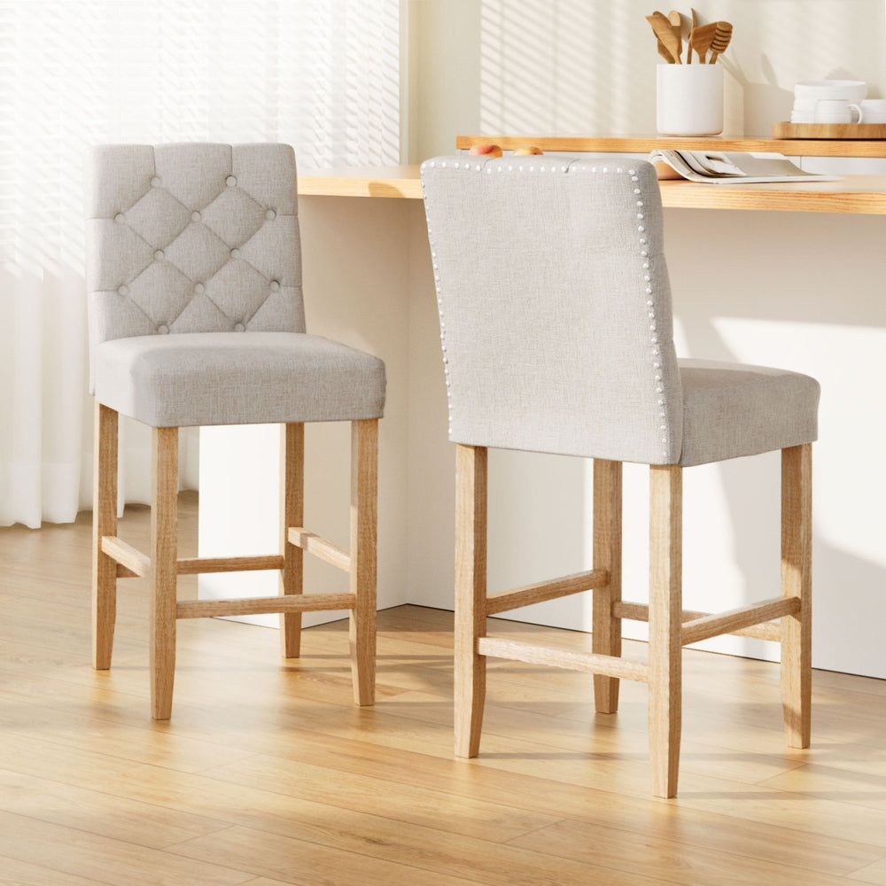 Artiss 2x Bar Stools Linen Upholstered Chairs