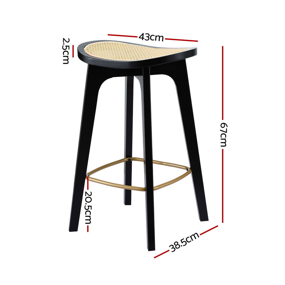 Artiss 2x Bar Stools Rattan Counter Kitchen Dinning Chair Bamboo Saddle Black