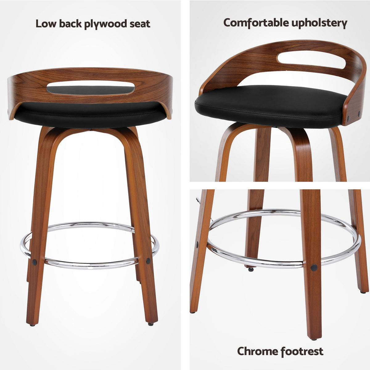 Artiss 2x Bar Stools Swivel Dining Chairs Low Back Counter Seat PU Cushion