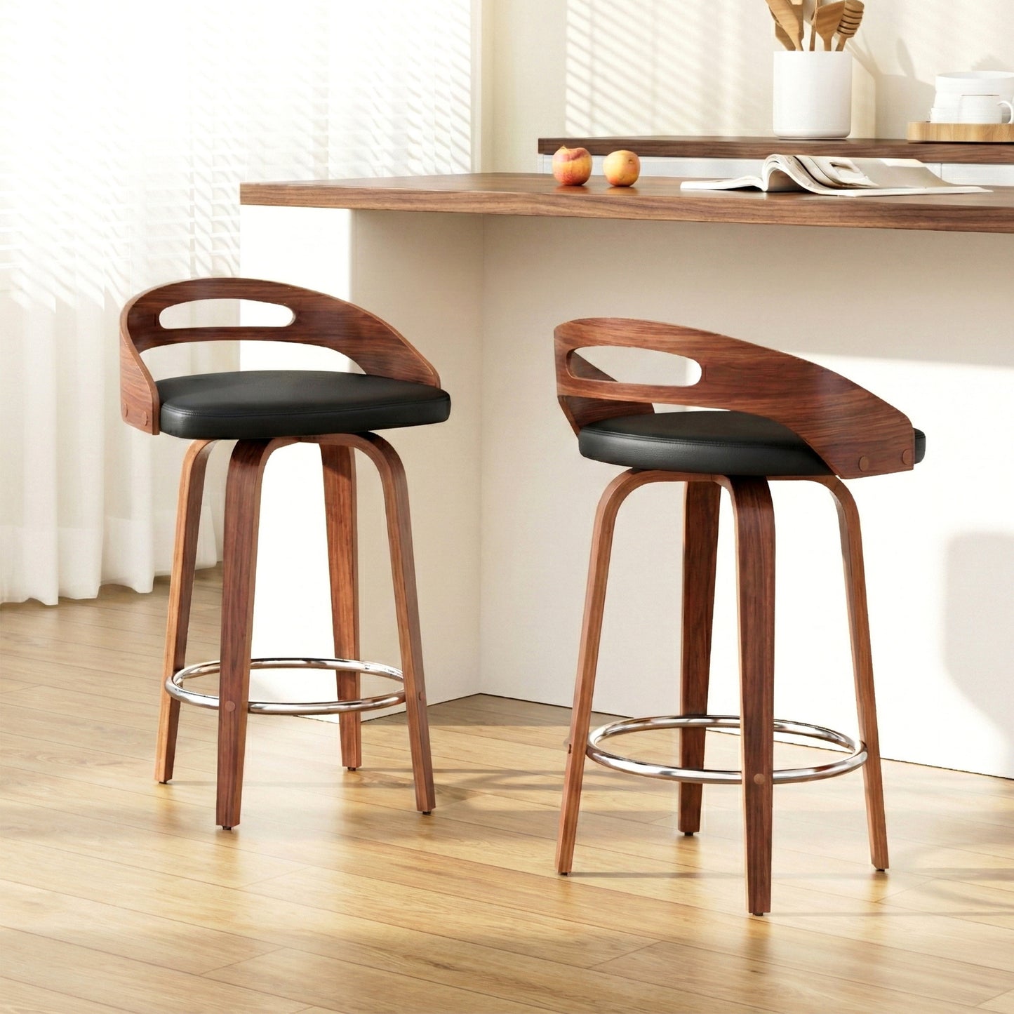 Artiss 2x Bar Stools Swivel Dining Chairs Low Back Counter Seat PU Cushion
