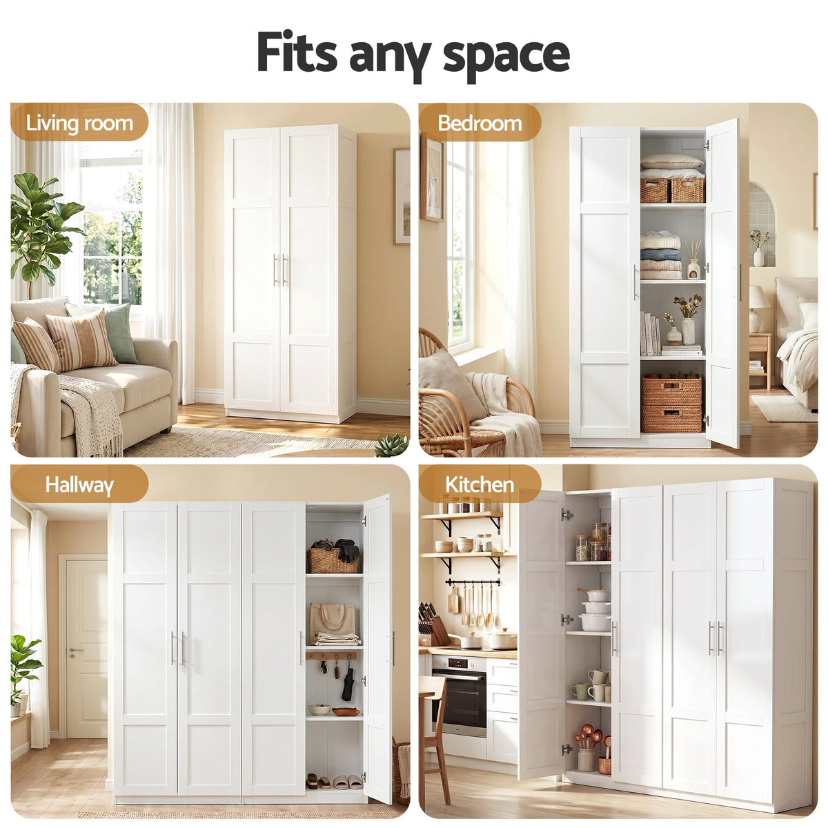 Artiss 2x Buffet Sideboard Cabinet Pantry Hutch Kitchen Storage Organiser White