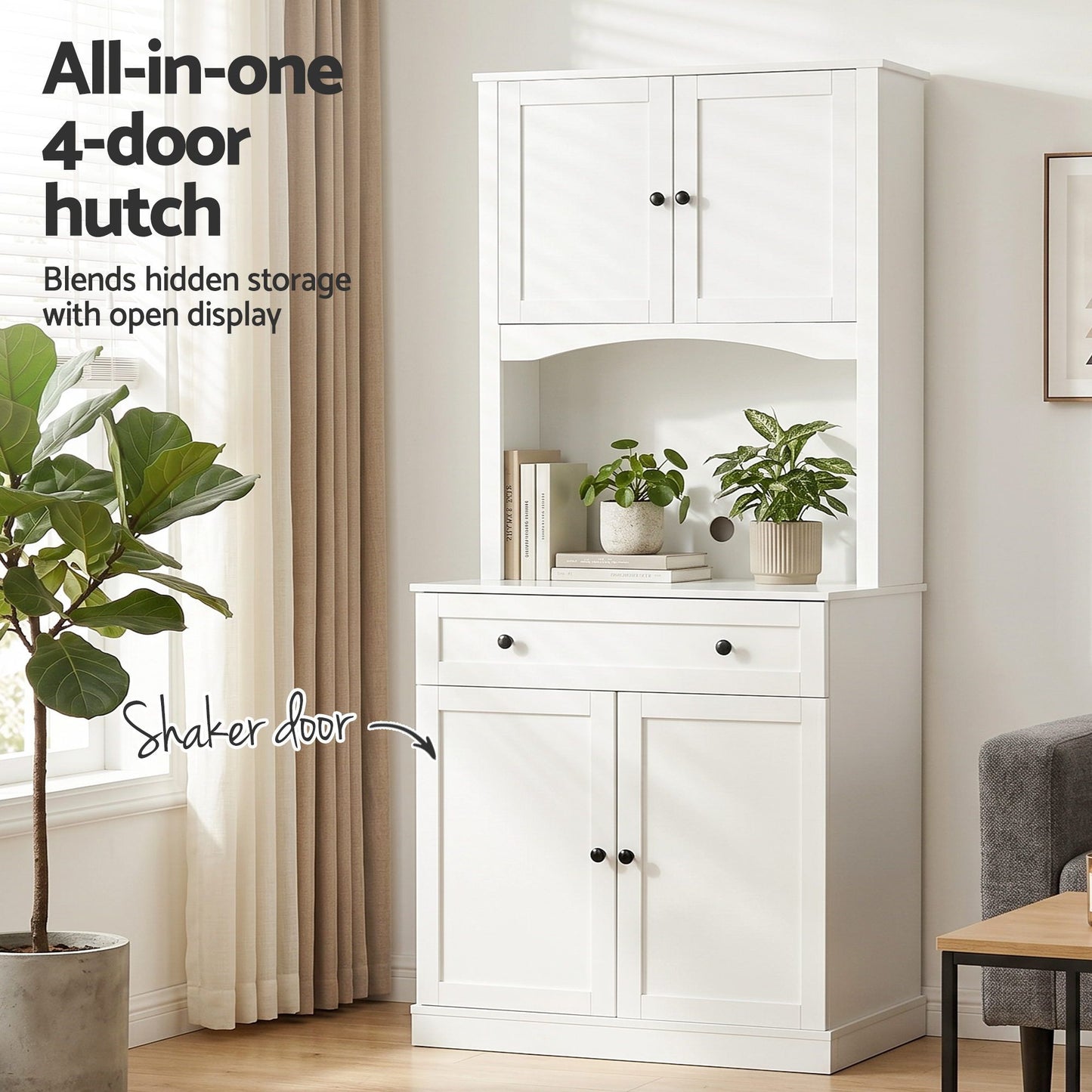 Artiss 2x Buffet Sideboard Hutch Pantry Cabinet Kitchen Storage BEINI White
