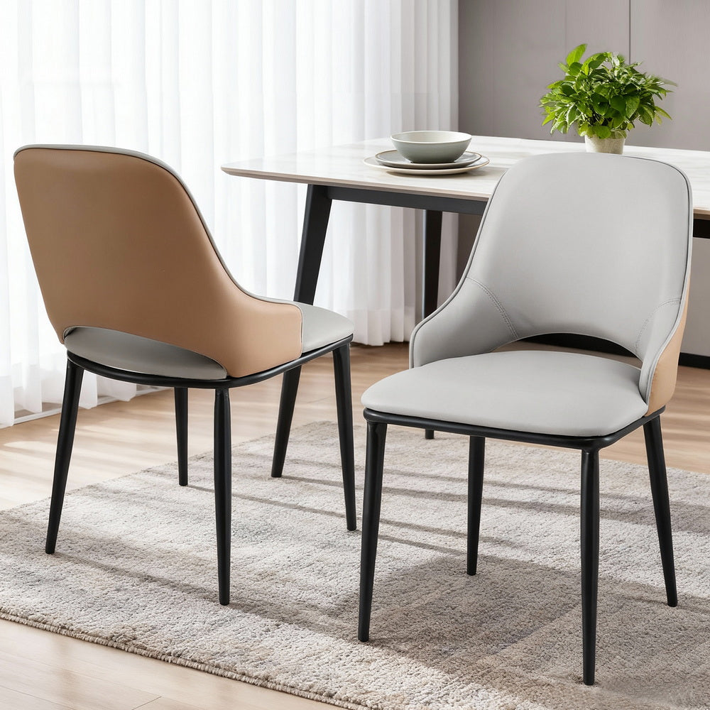 Artiss 2x Dining Chairs Hollow PU Leather Kitchen Lounge Cafe Accent Chair Grey