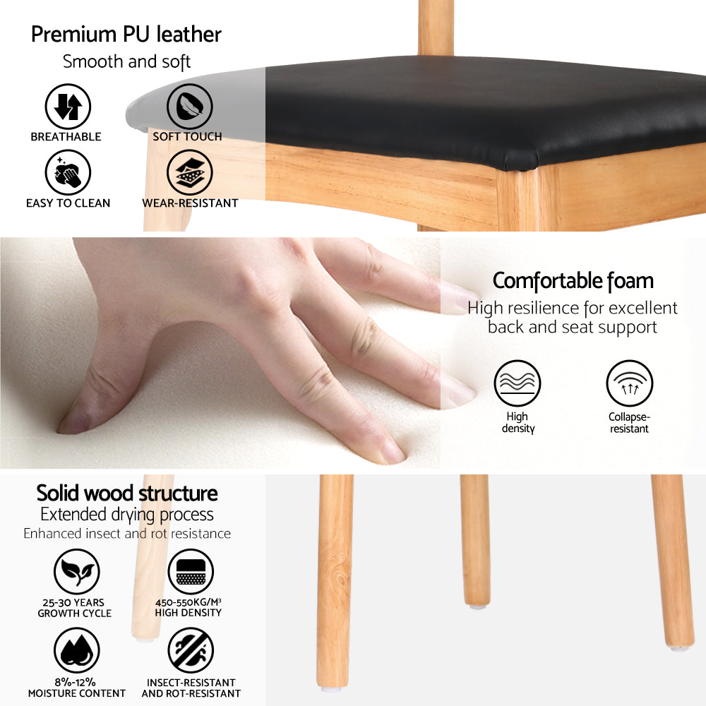 Artiss 2x Dining Chairs Rubber Wood Leather Seat Black