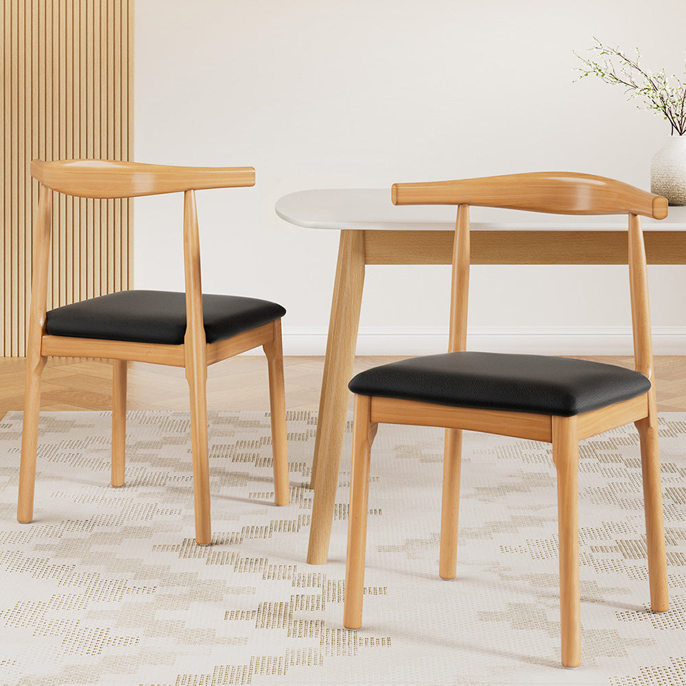 Artiss 2x Dining Chairs Rubber Wood Leather Seat Black