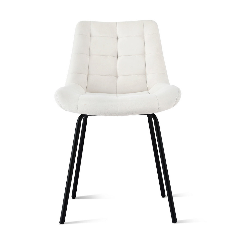 Artiss 2x Dining Chairs Velvet Tufted Kitchen Lounge Cafe Accent Chair Beige