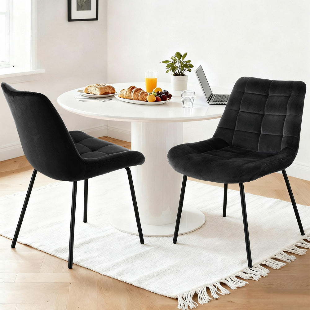 Artiss 2x Dining Chairs Velvet Tufted Kitchen Lounge Cafe Accent Chair Black