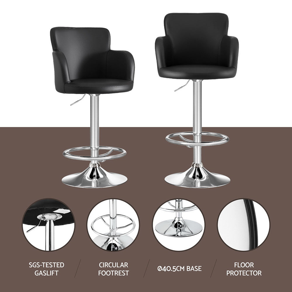 Artiss 2x Leather Bar Stools Swivel Adjustable Gas Lift PU Counter Chairs Black