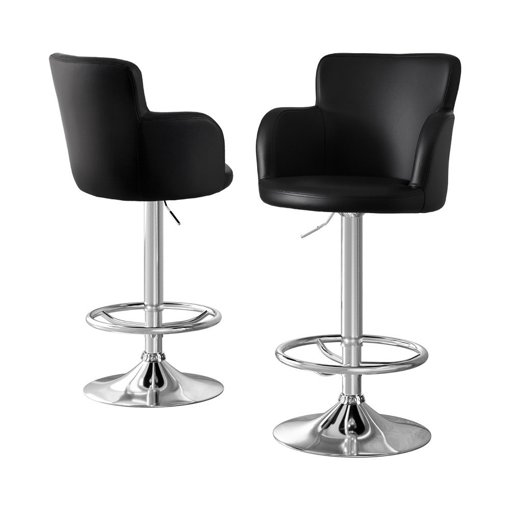 Artiss 2x Leather Bar Stools Swivel Adjustable Gas Lift PU Counter Chairs Black