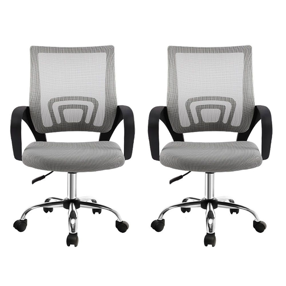 Artiss 2x Mesh Office Chair Mid Back Grey