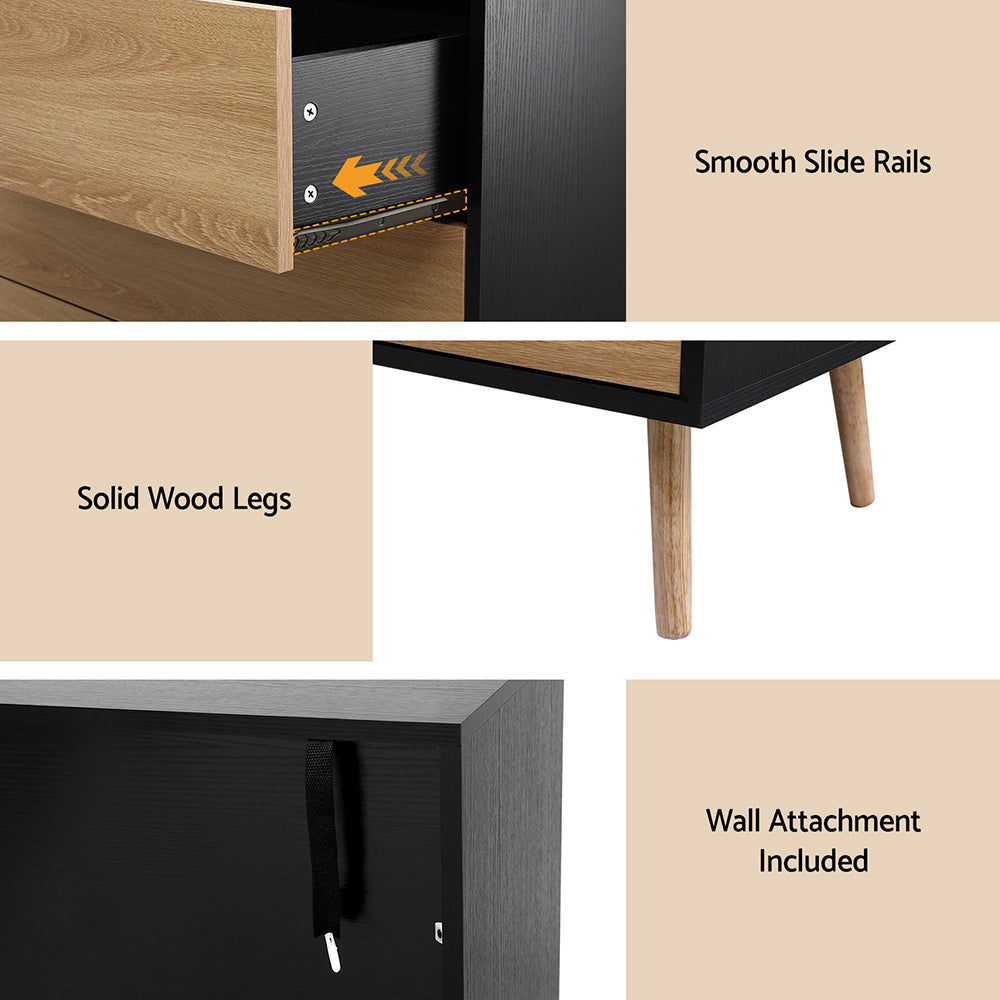 Artiss 3 Chest of Drawers Dresser Table Black&Pine