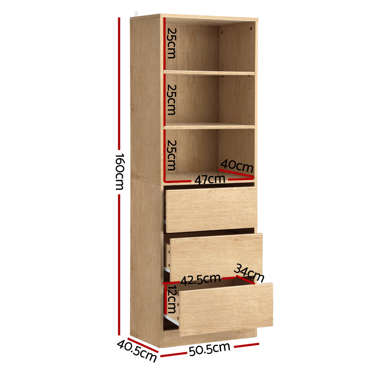 Artiss 3 Chest of Drawers Tallboy Cabinet Pine