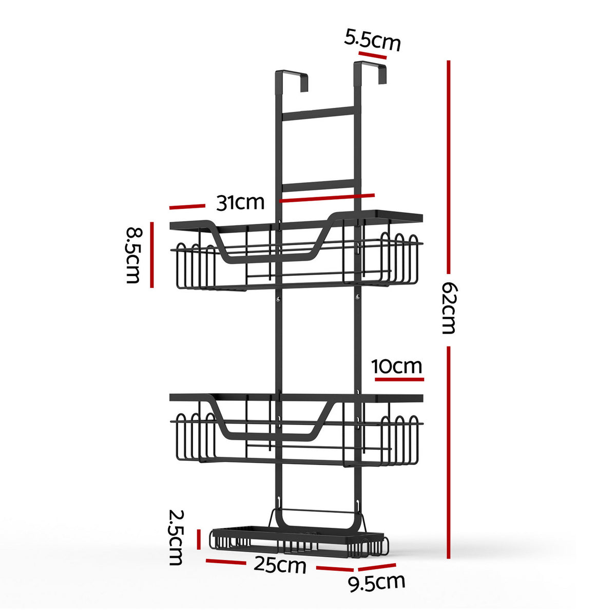 Artiss 3 Tier Over The Door Shower Caddy Hanging Bathroom Storage Organizer