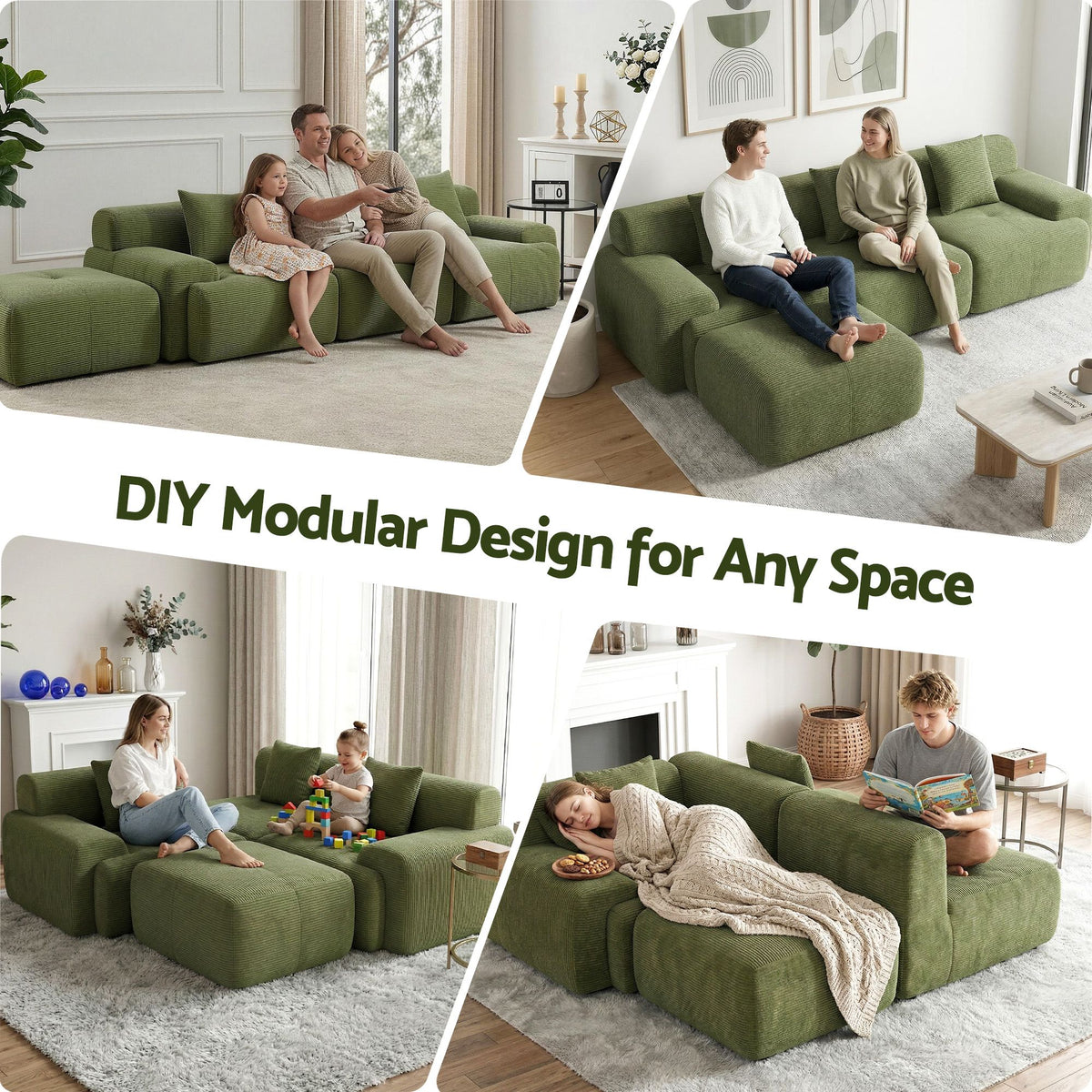 Artiss 300cm Modular Sofa Bed Comfort L-Shaped Sectional Boneless Couch Green