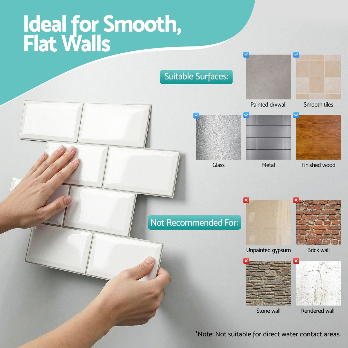 Artiss 3D Peel and Stick Wall Tiles Self Adhesive Subway Backsplash 10 Sheets, White