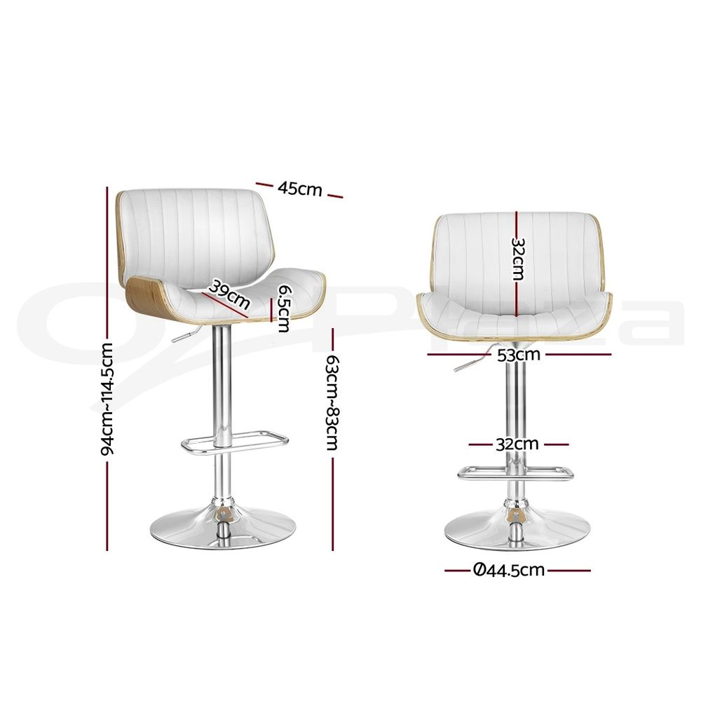 Artiss 3x Bar Stools Counter Chairs Adjustable Swivel PU Leather Galina White