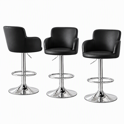 Artiss 3x Bar Stools Counter Chairs Swivel Adjustable Tub PU Leather Black