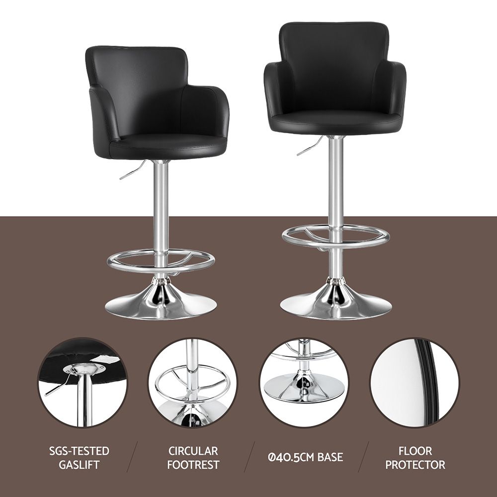 Artiss 3x Bar Stools Counter Chairs Swivel Adjustable Tub PU Leather Black