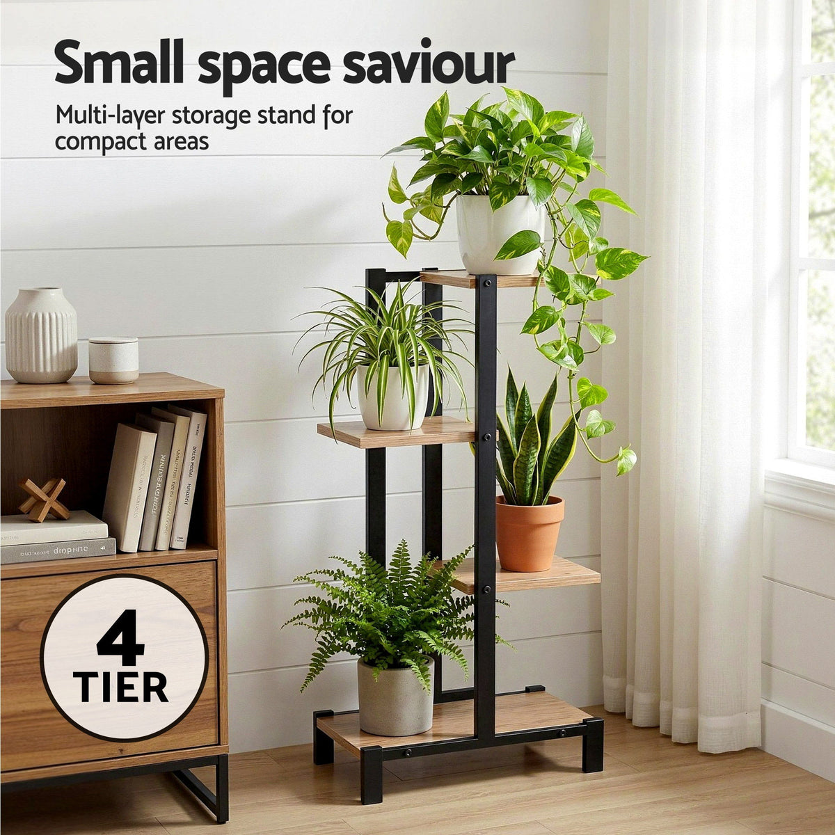 Artiss 4 Tiers Plant Stand Metal Flower Pots Shelf Indoor Outdoor Garden Home