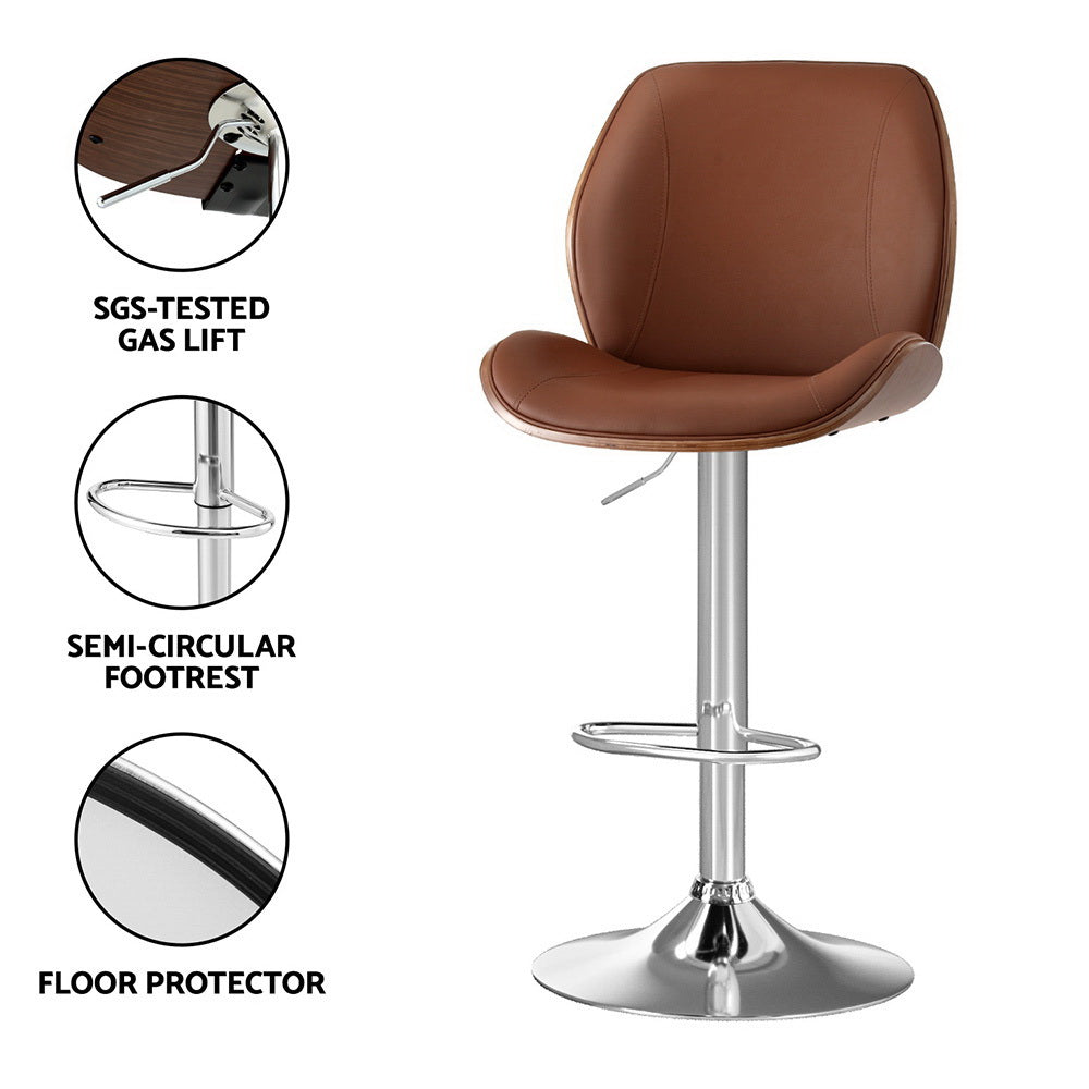 Artiss 4X Bar Stools Bentwood Adjustable Kitchen Counter Chair Leather Brown