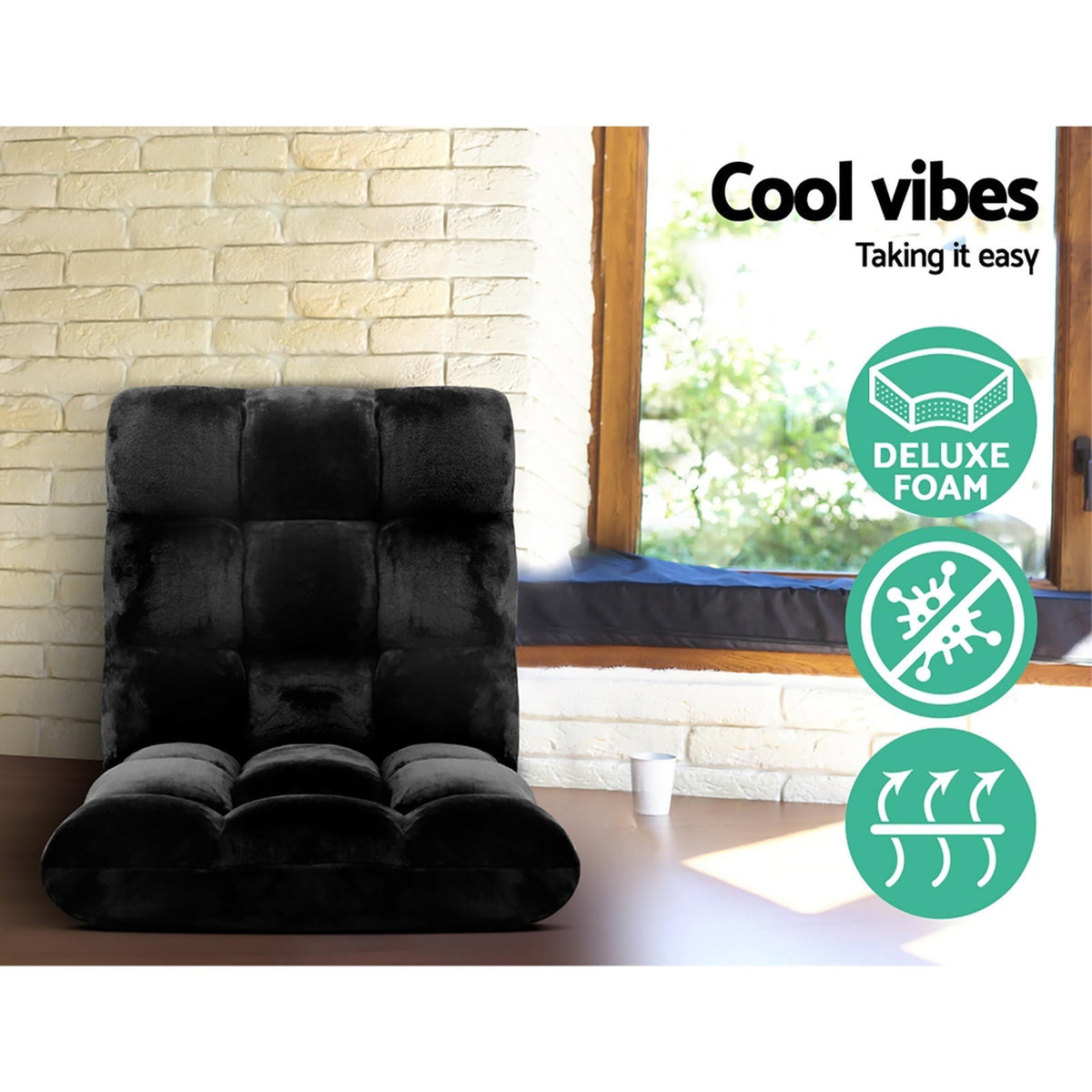 Artiss 4X Lounge Sofa Bed Flannel Fabric Black