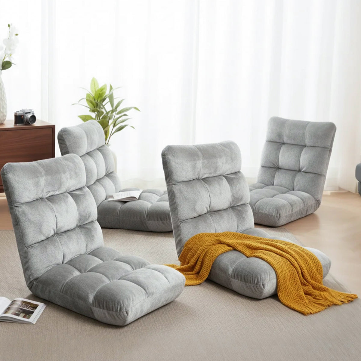 Artiss 4X Lounge Sofa Bed Flannel Fabric Grey