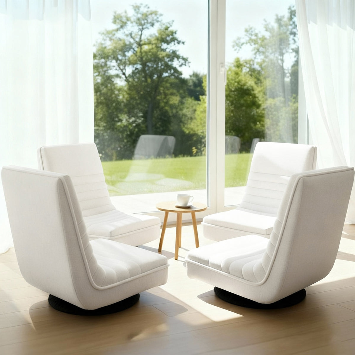Artiss 4XFloor Chair Lounge Sofa Swivel Foldable Linen White