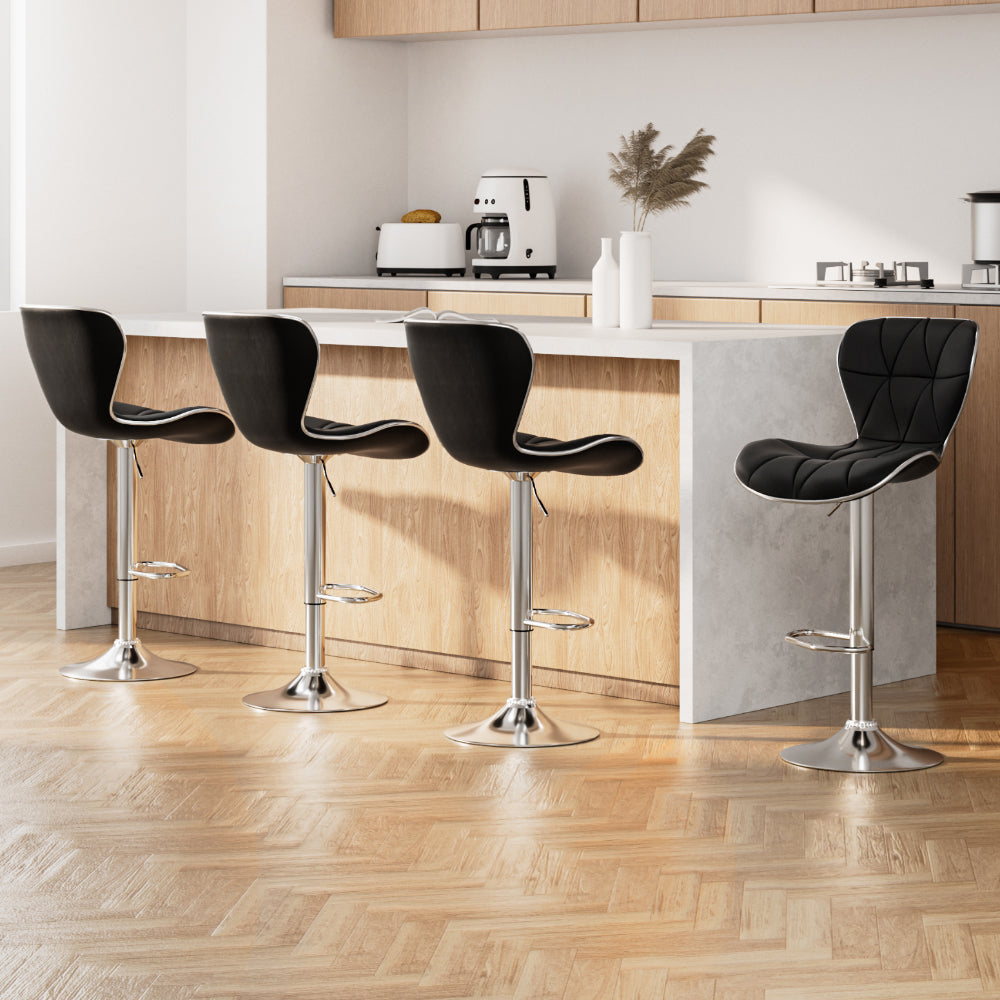 Artiss 4x Bar Stools Gas Lift Leather Seat Black