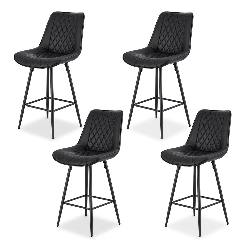 Artiss 4x Bar Stools Kitchen Dining Chair Counter Stool Diamond PU Leather Black
