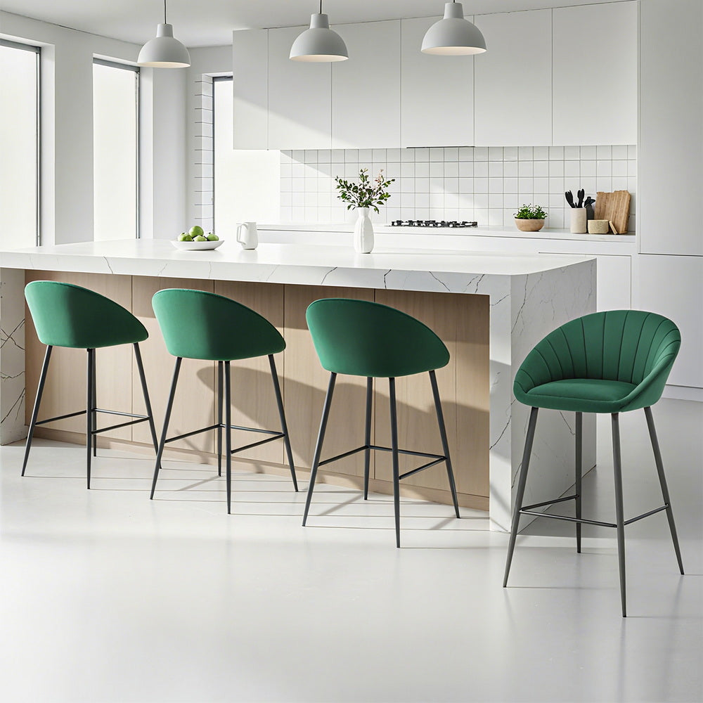 Artiss 4x Bar Stools Kitchen Dining Chair Counter Stool Tub Velvet Metal Green