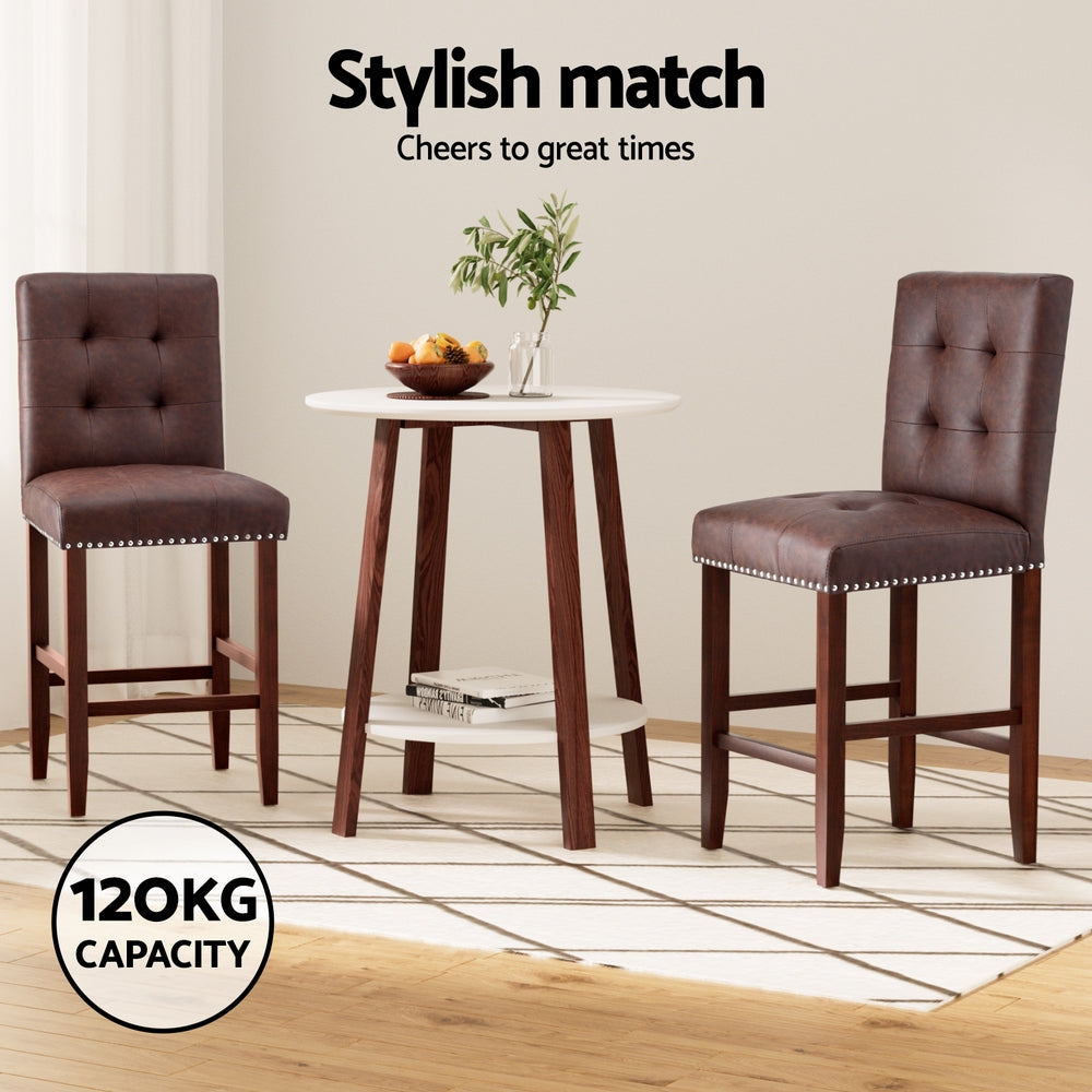 Artiss 4x Bar Stools Kitchen Dining Chairs Counter PU Leather Wooden Ada Brown