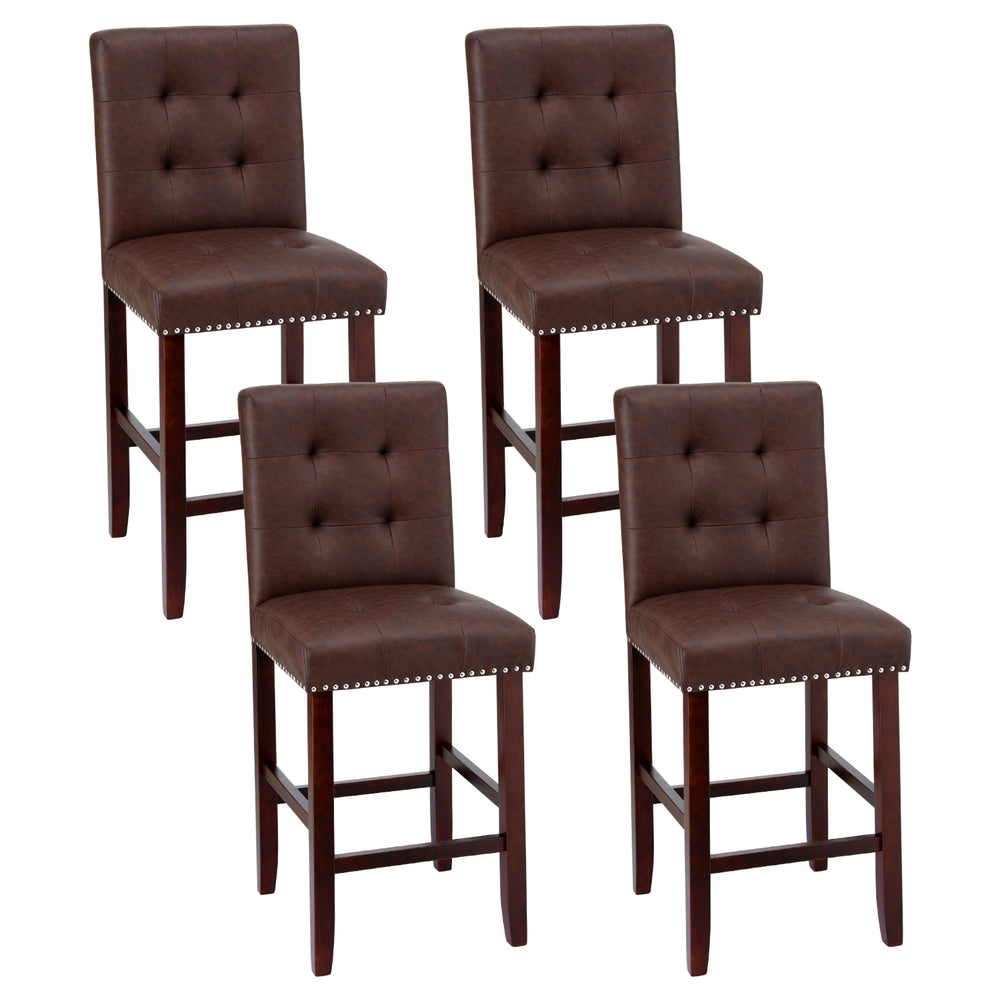 Artiss 4x Bar Stools Kitchen Dining Chairs Counter PU Leather Wooden Ada Brown