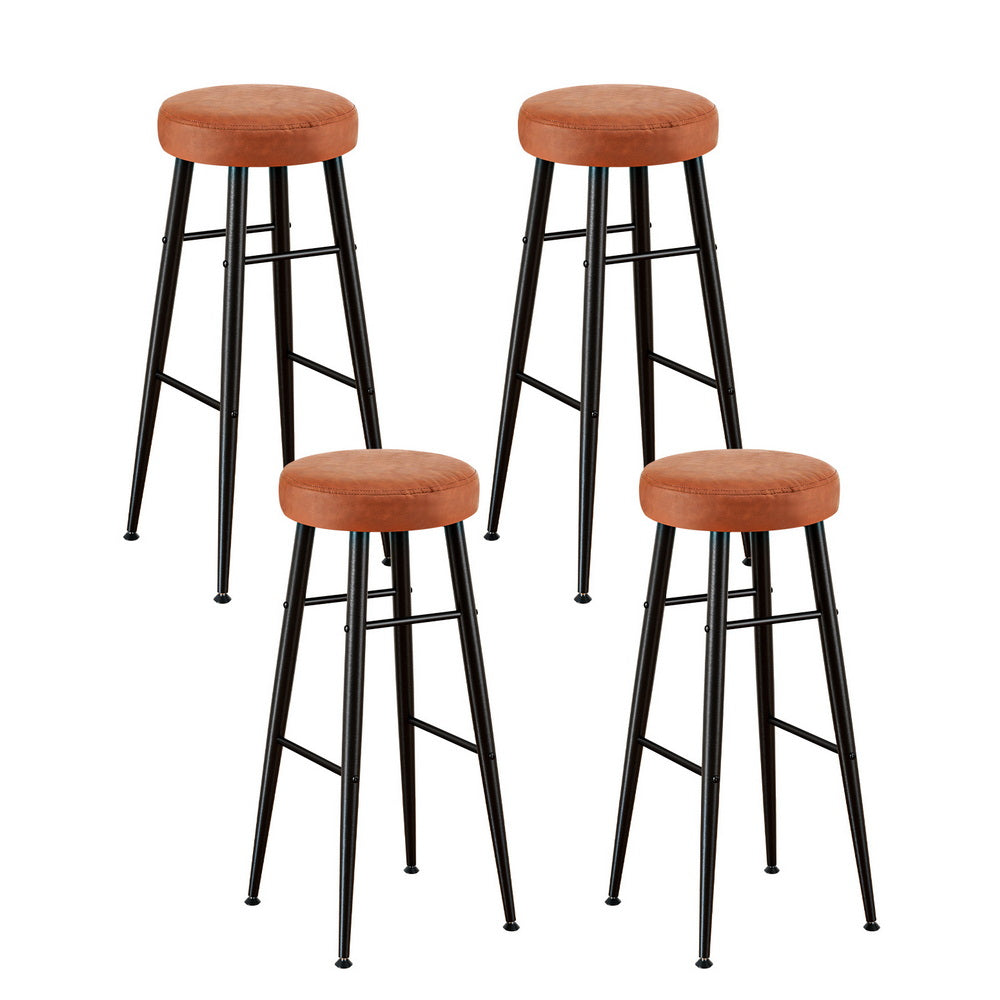Artiss 4x Bar Stools Kitchen Dining Chairs Counter Round PU leather Lane Brown