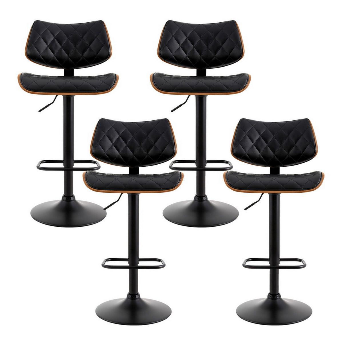 Artiss 4x Bar Stools Kitchen Dining Chairs Gas Lift Stool Wooden Leather Black