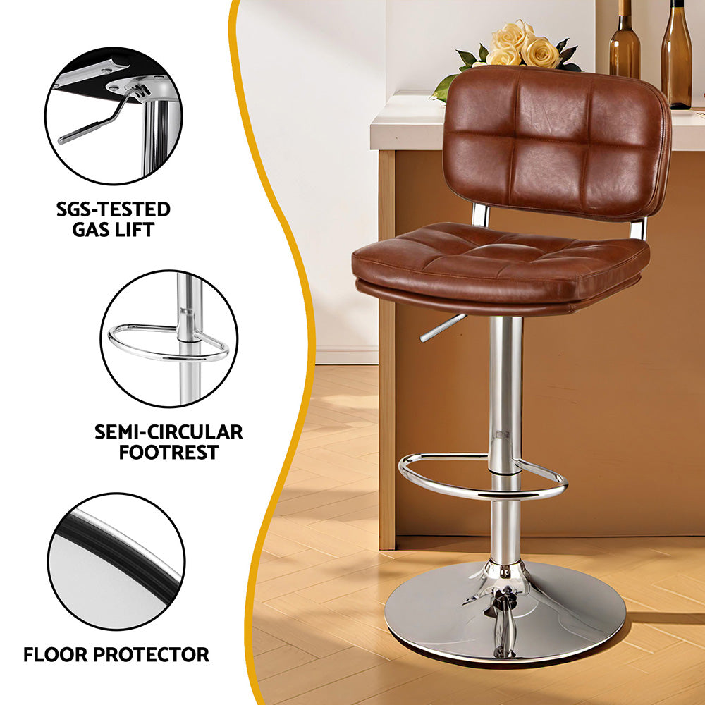 Artiss 4x Bar Stools Kitchen Swivel Gas Lift Counter Chair Tuft PU Leather Brown