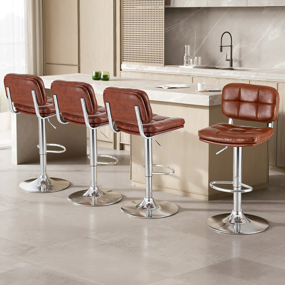 Artiss 4x Bar Stools Kitchen Swivel Gas Lift Counter Chair Tuft PU Leather Brown