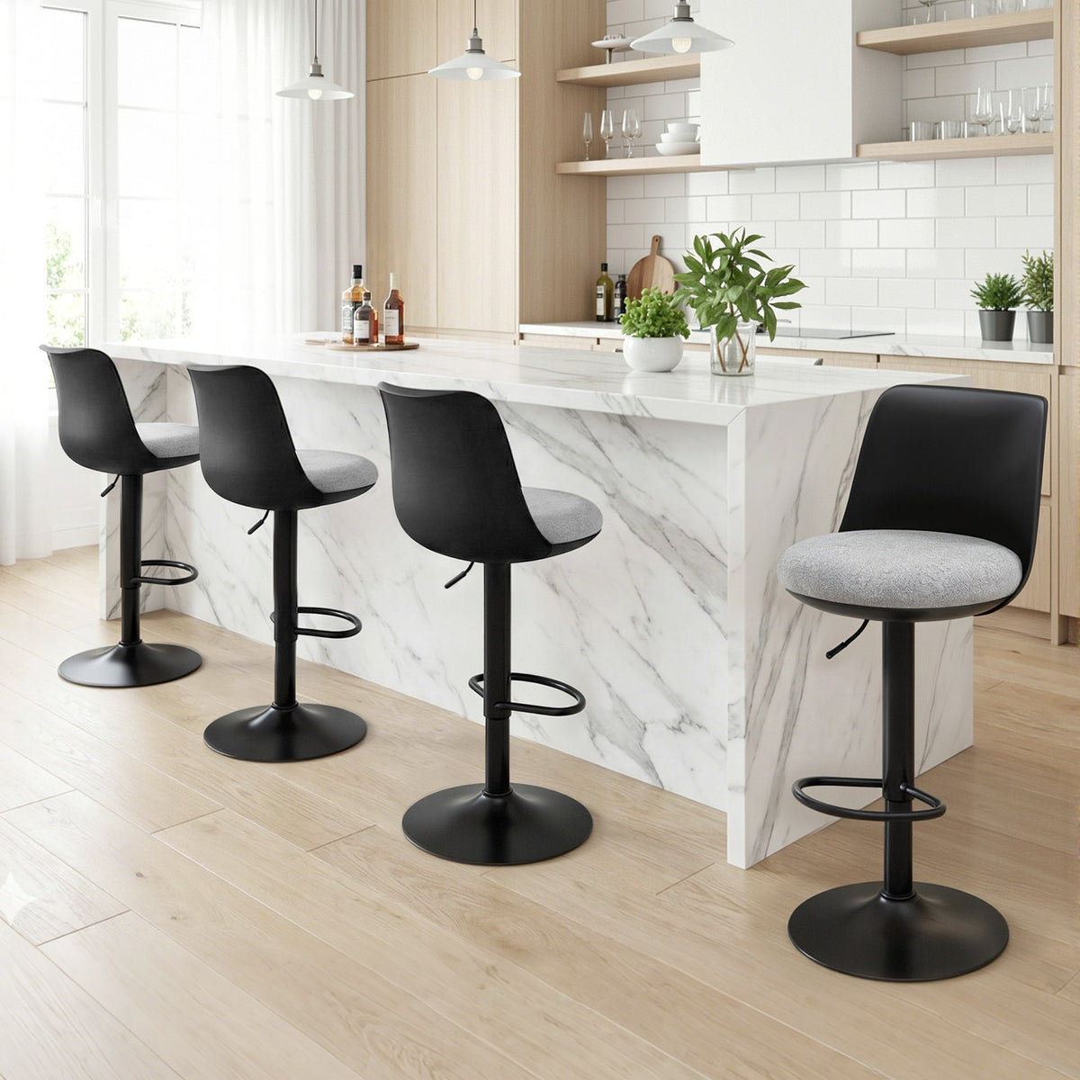Artiss 4x Bar Stools Kitchen Swivel Gas Lift Counter Dining Chair Curved Black