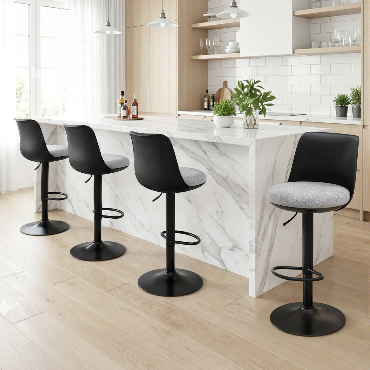 Artiss 4x Bar Stools Kitchen Swivel Gas Lift Counter Dining Chair Curved Black