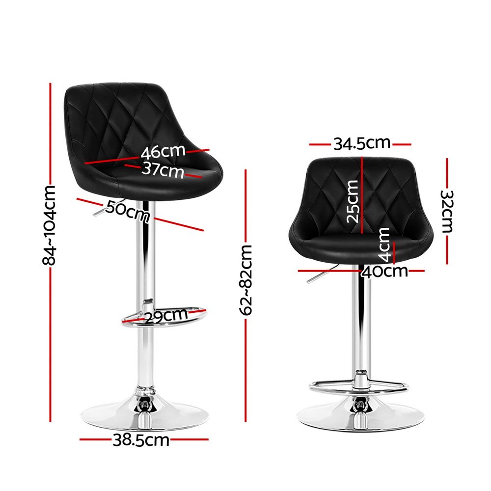 Artiss 4x Bar Stools Leather Padded Gas Lift Black
