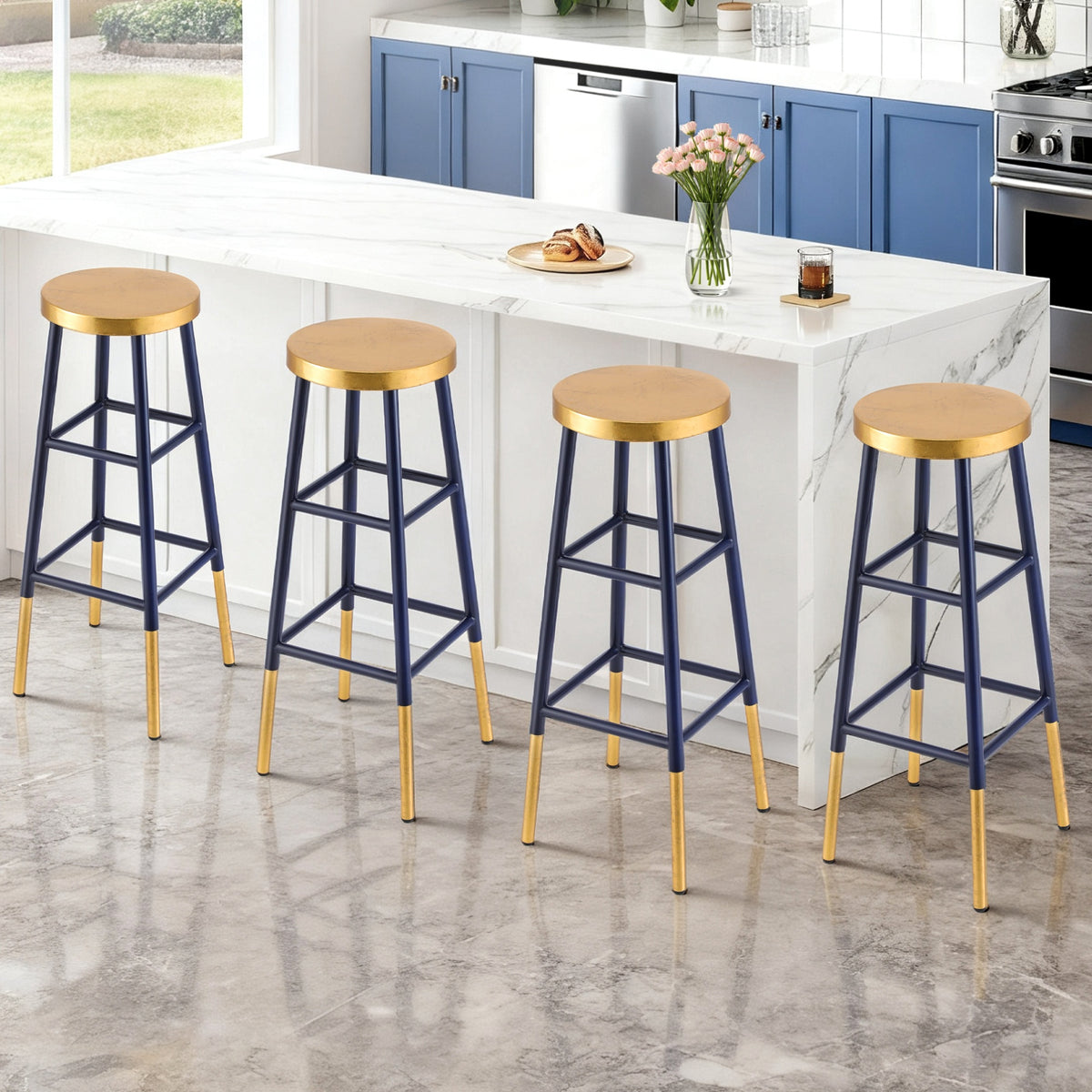 Artiss 4x Bar Stools Metal Gold Navy