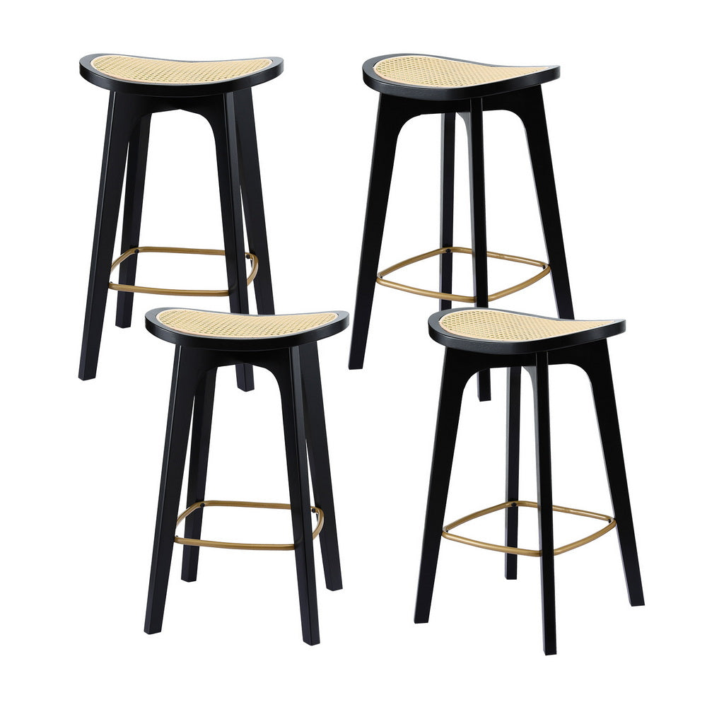 Artiss 4x Bar Stools Rattan Counter Kitchen Dinning Chair Bamboo Saddle Black