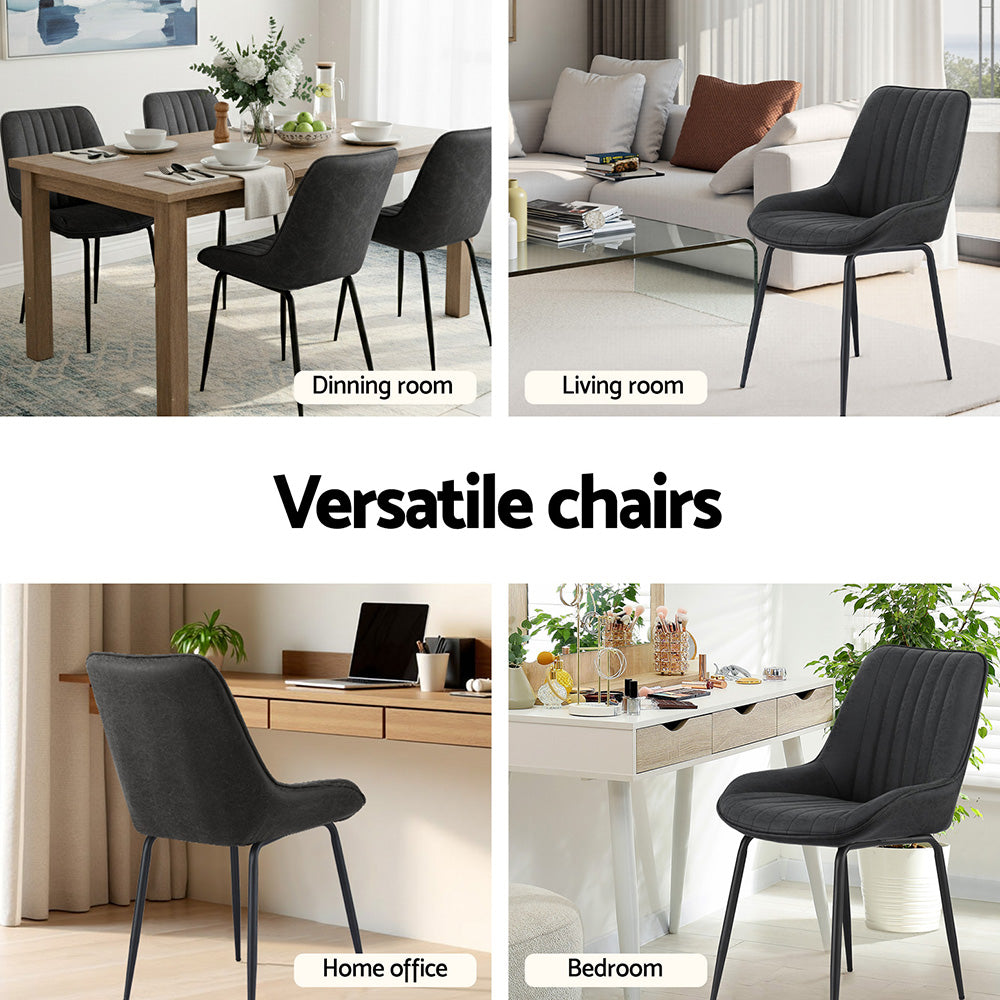 Artiss 4x Dining Chairs Retro PU Leather Kitchen Lounge Cafe Accent Chair Black