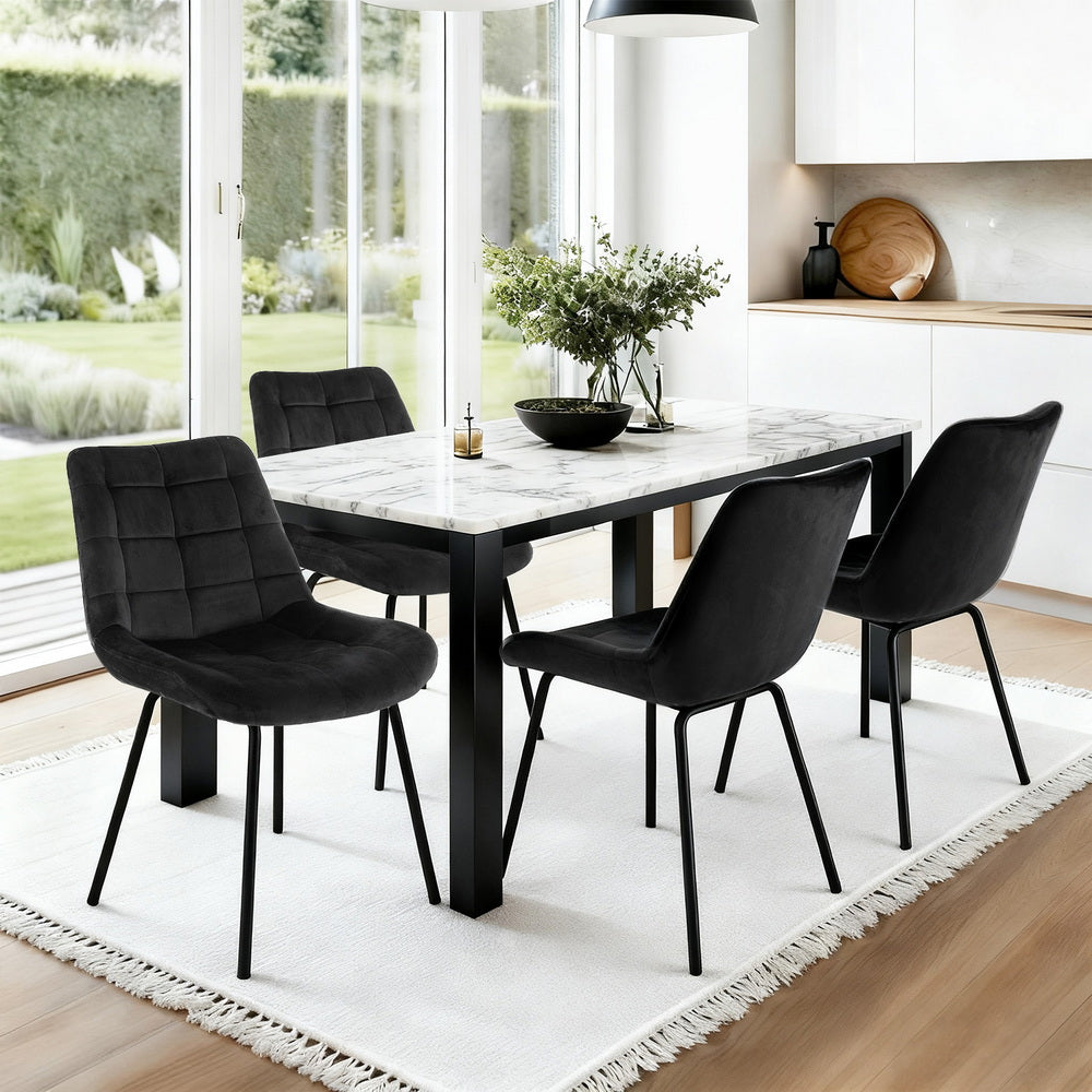 Artiss 4x Dining Chairs Velvet Tufted Kitchen Lounge Cafe Accent Chair Black