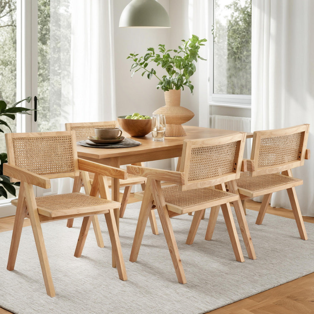 Artiss 4x Dining Chairs Wooden Rattan Seat Rubber Wood Frame