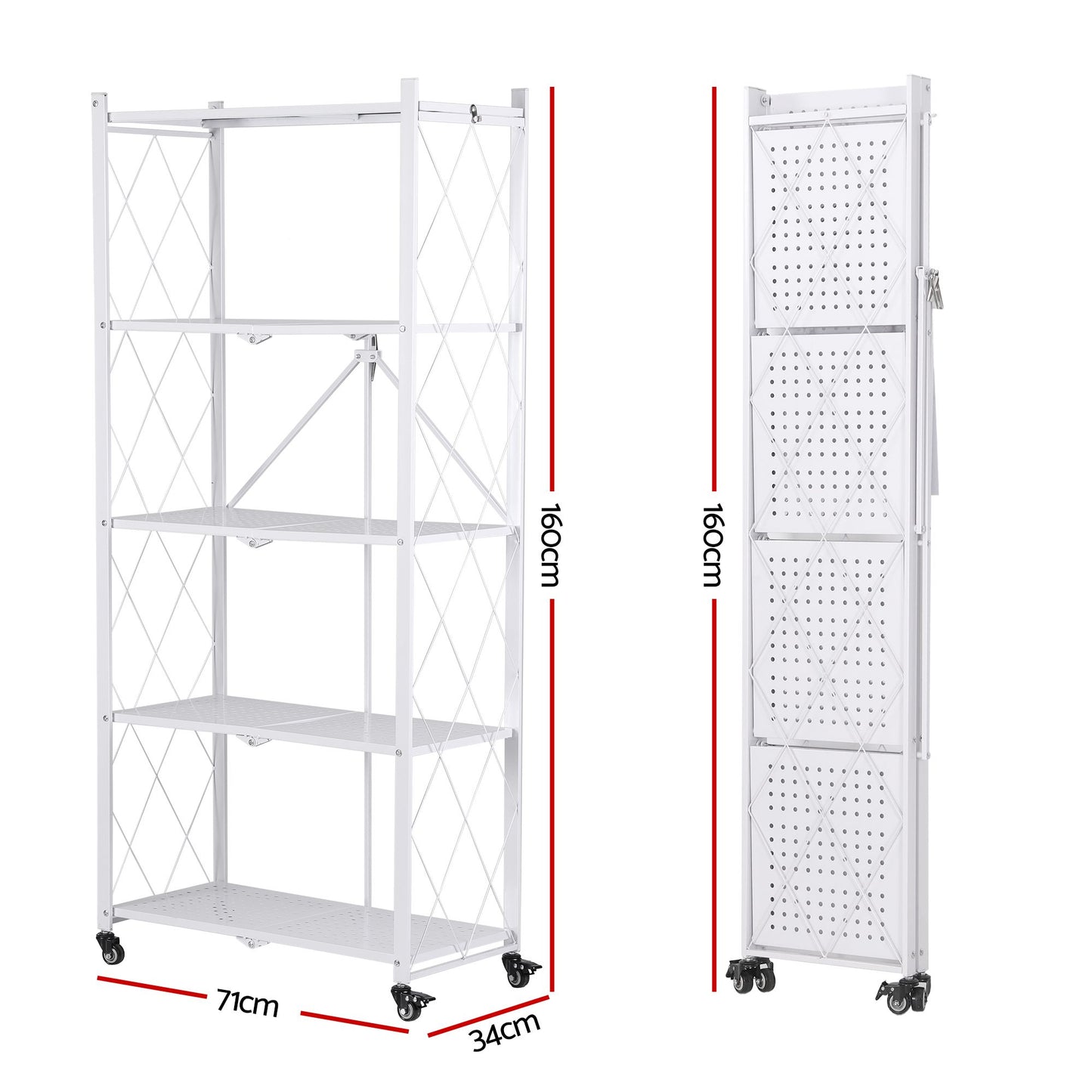 Artiss 5-Tier Foldable Kitchen Bakers Rack 71x160cm Microwave Stand White