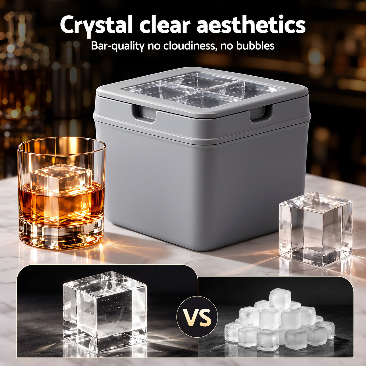 Artiss 5cm Clear Ice Mold Whiskey Large Square Ice Cube Tray
