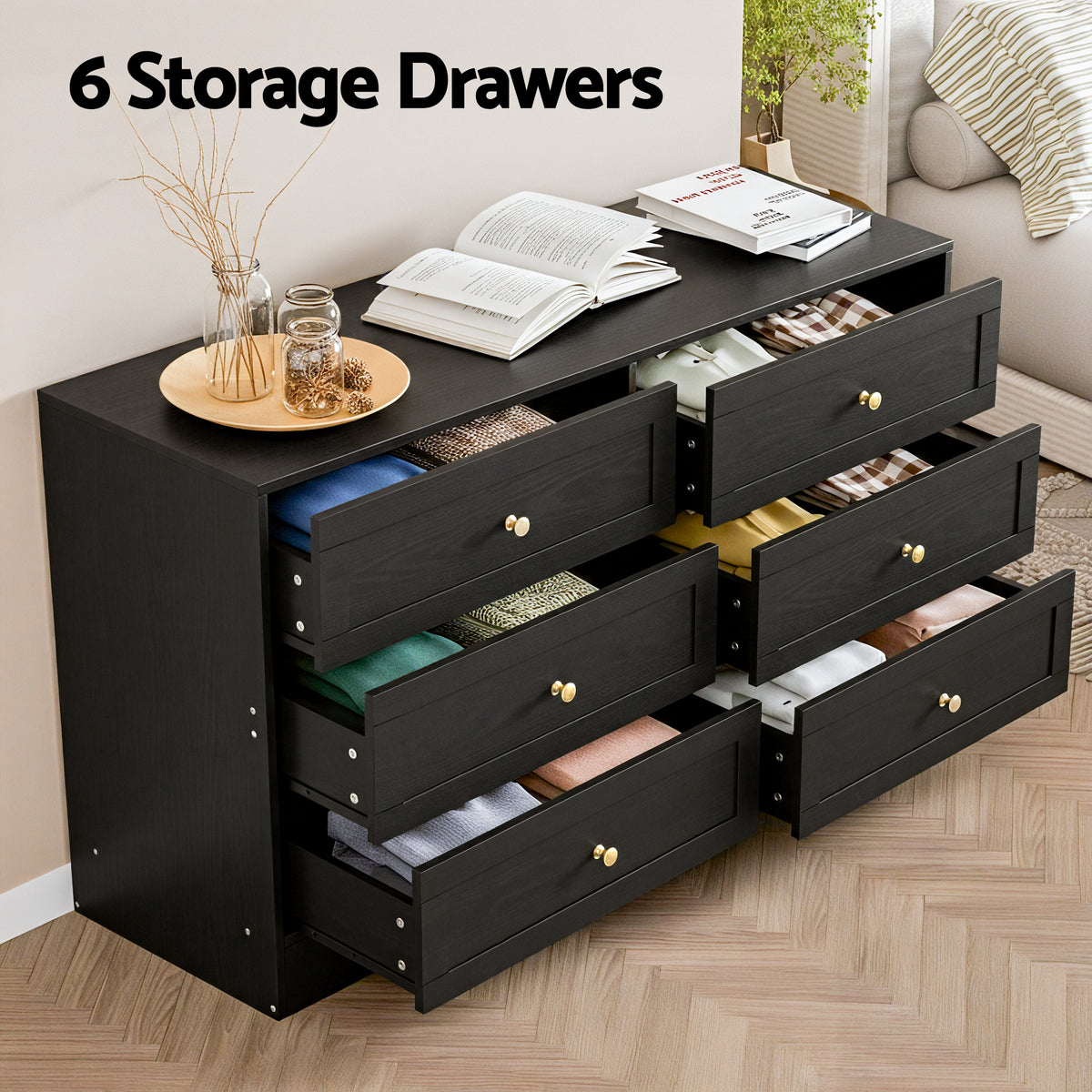 Artiss 6 Chest of Drawers Tallboy Cabinet - LEIF Black