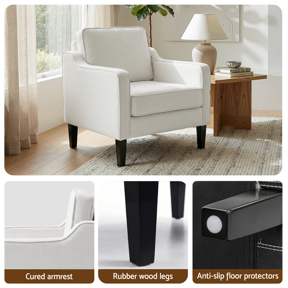 Artiss Armchair Lounge Accent Chair Linen Fabric Beige