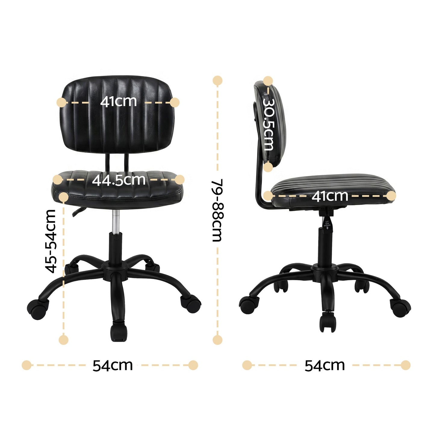 Artiss Armless Office Chair with Wheels, Ergonomic PU Leather Office Desk Chair, Height Adjustable 360° Swivel Computer Task Chair for Home Office, Study Room & Small Space, Black