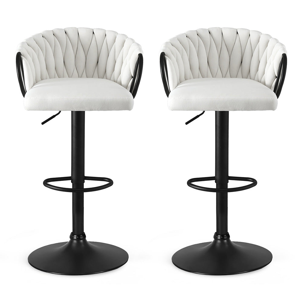 Artiss Bar Stool x2 Kitchen Dining Chair Counter Gaslift Woven Velvet Ivory